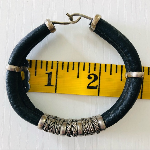 Bracelet leather & silver corded leather, wrapped in silver hook closure - Picture 8 of 8